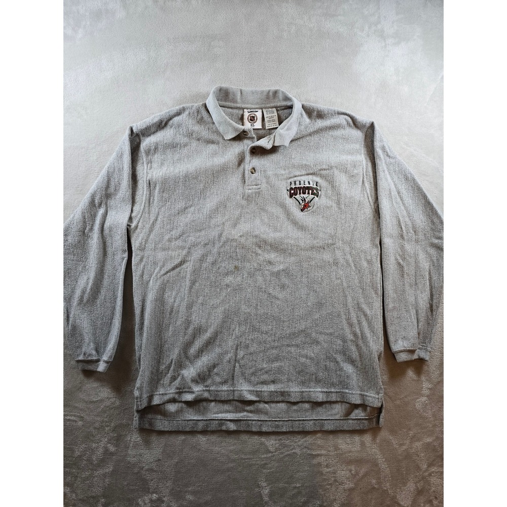 Vintage Phoenix Coyotes Polo Shirt Mens XL Gray Pro Edge Long Sleeve Hockey Read
